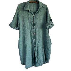 Hand Dyed Italian Linen Button Down Dress SS Oversized Lagenlook Size Large